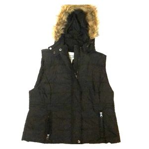 Black Puffer Vest w/ Removable Faux Fur Hood